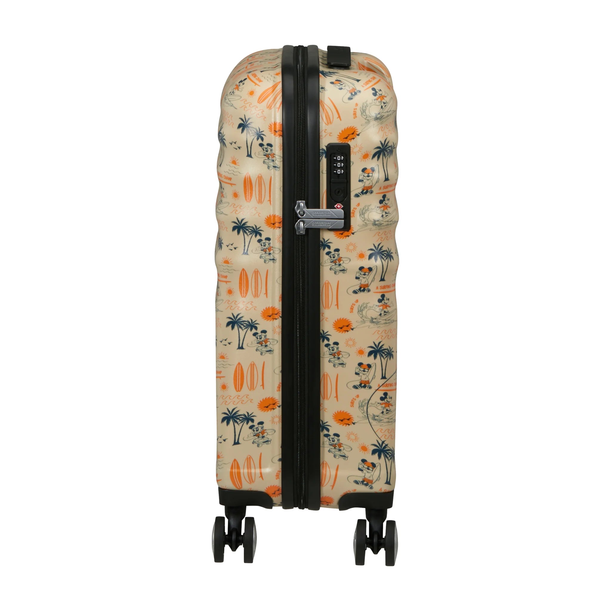 Dettaglio laterale e fondo di American Tourister Disney Wavebreaker Trolley (4 Ruote) - Mickey Super Surfer