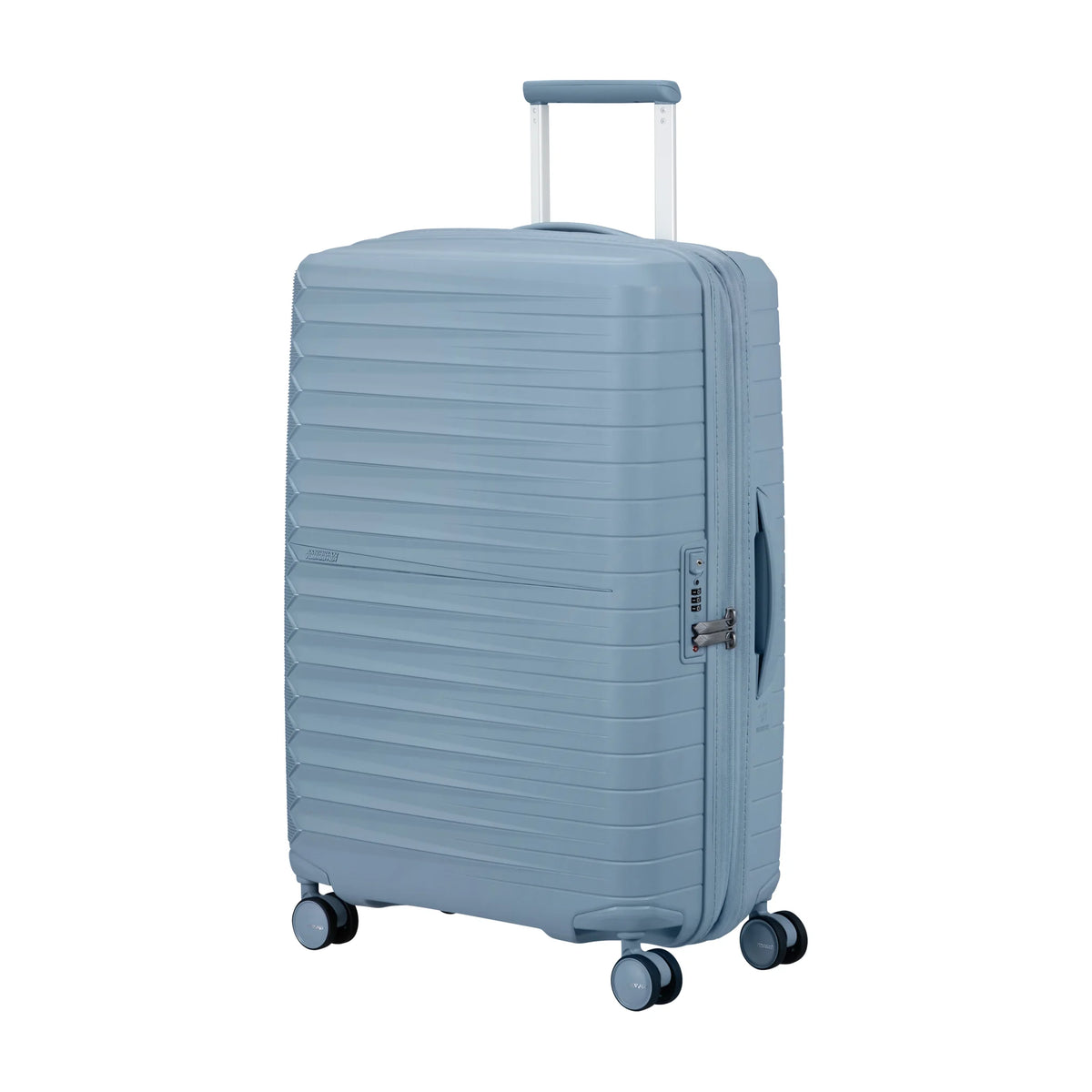 Vista di tre quarti di American Tourister Fastforward Trolley (4 Ruote) - Steel Blue