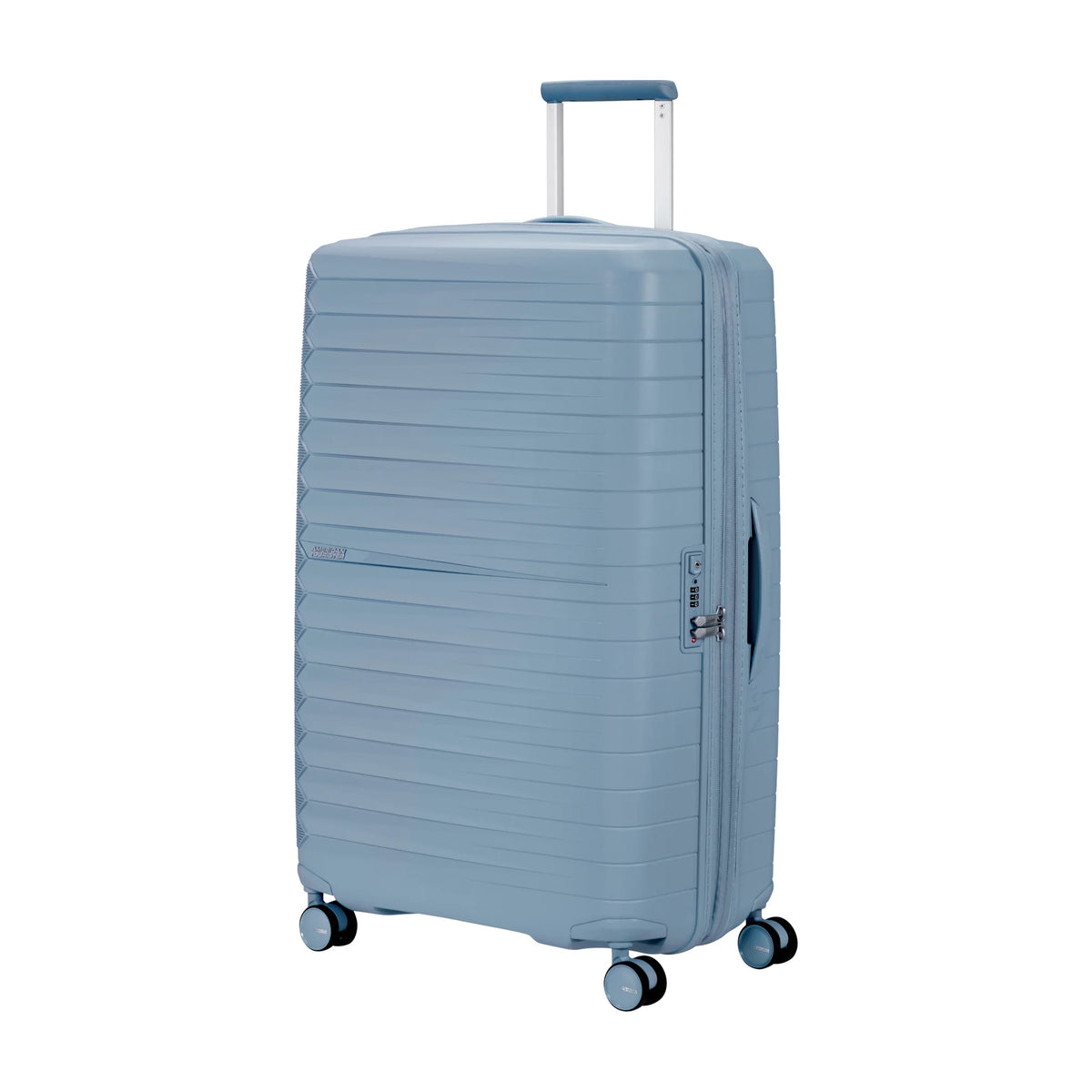 Vista di tre quarti di American Tourister Fastforward Trolley (4 Ruote) - Steel Blue