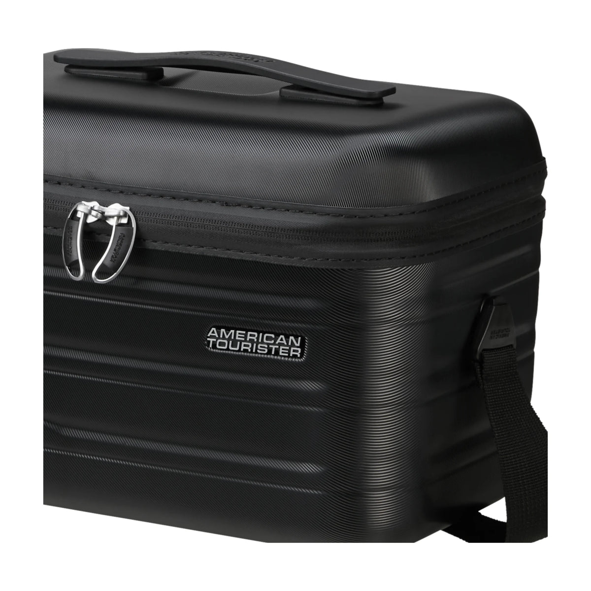 Dettaglio finiture e hardware di American Tourister Flashline Beauty Case - Shadow Black