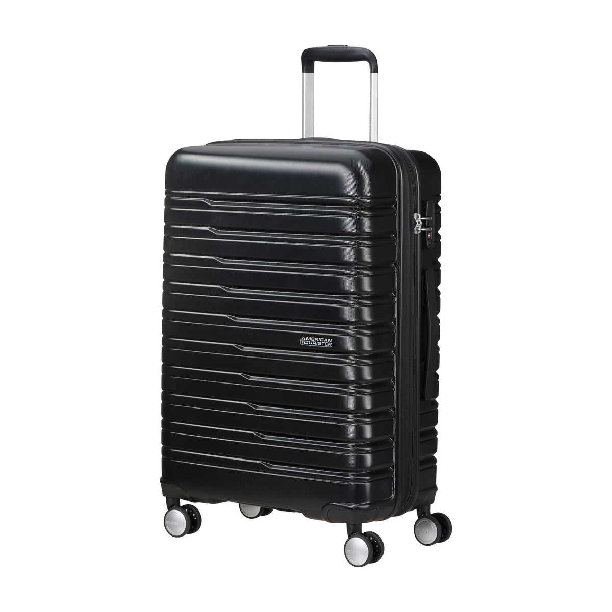 Vista di tre quarti di American Tourister Flashline Trolley (4 Ruote) - Shadow Black