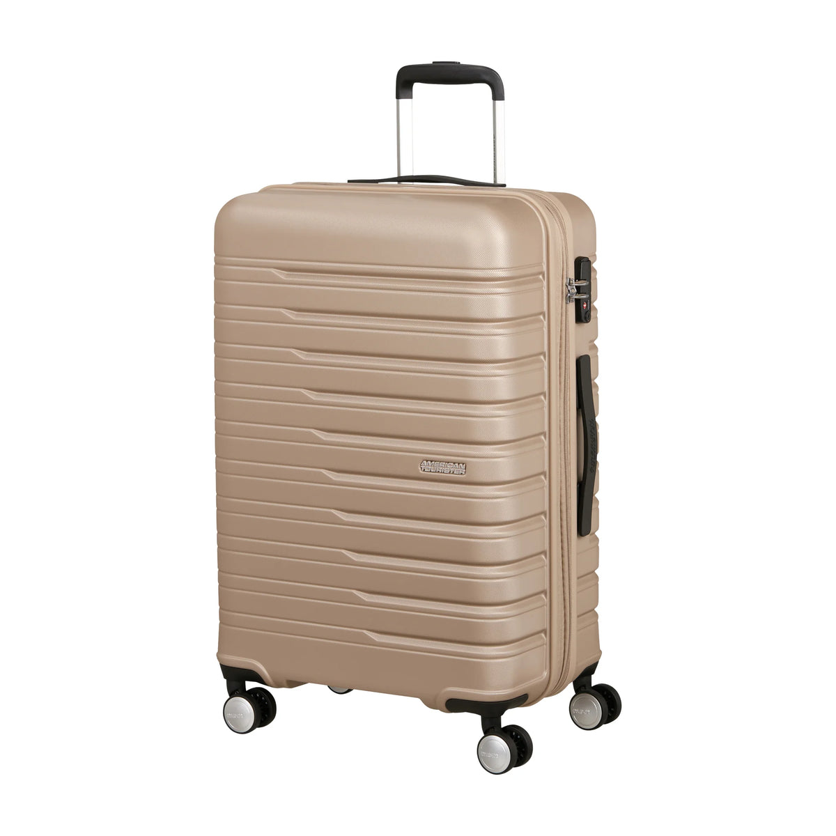 Vista di tre quarti di American Tourister Flashline Trolley (4 Ruote) - Ivory Gold