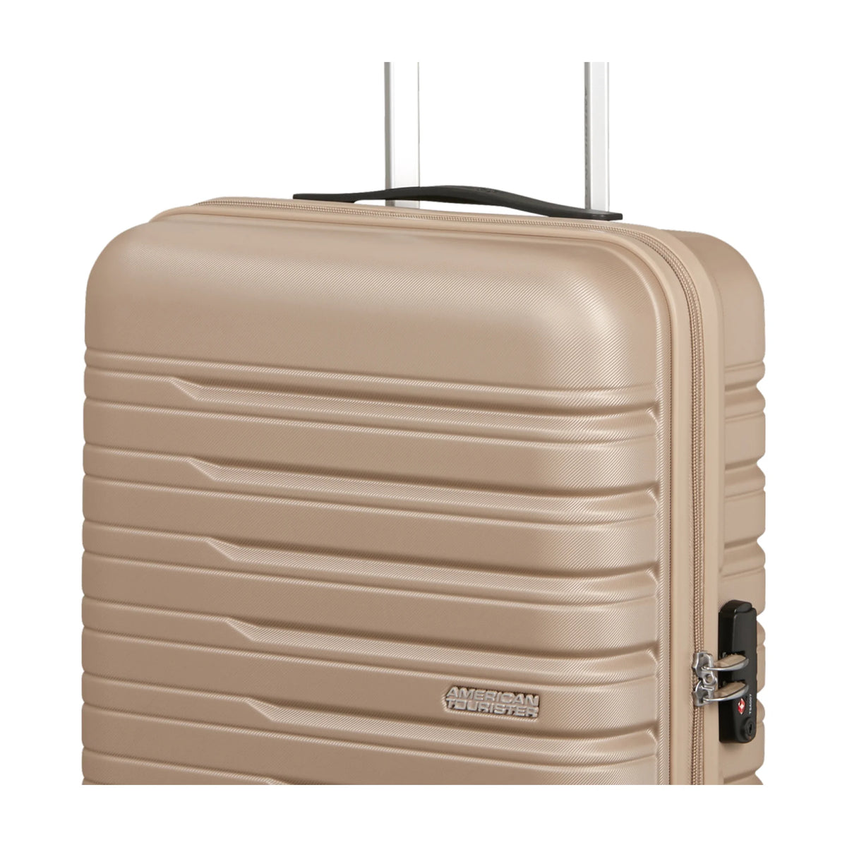 Dettaglio finiture e hardware di American Tourister Flashline Trolley (4 Ruote) - Ivory Gold