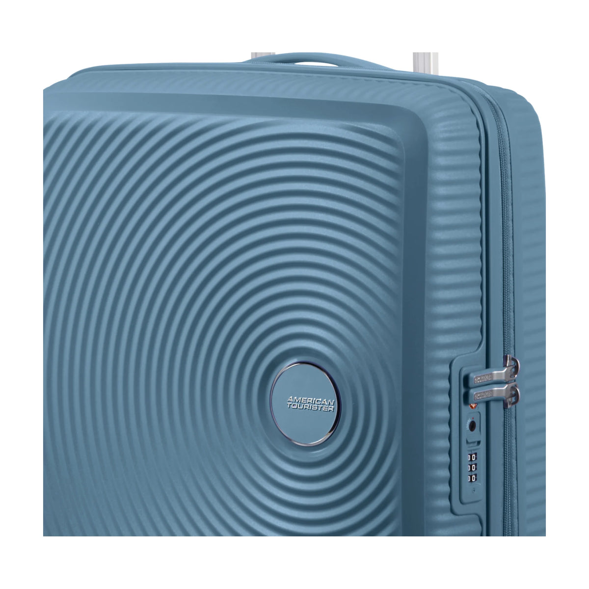Dettaglio finiture e hardware di American Tourister Soundbox Trolley (4 Ruote) - Stone Blue