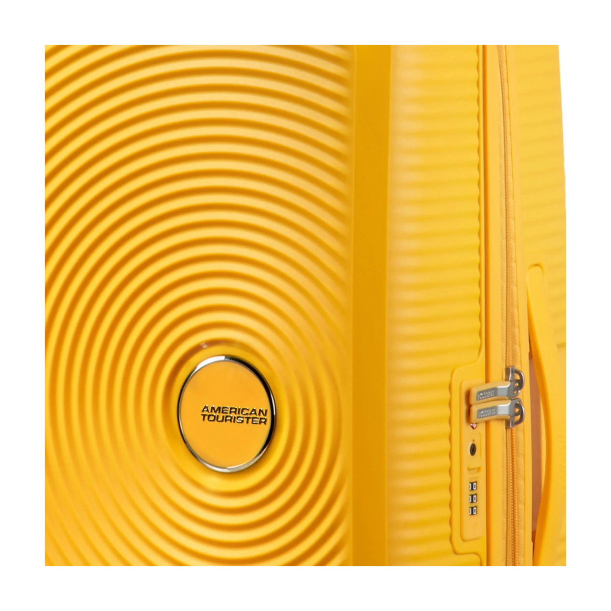 Dettaglio finiture e hardware di American Tourister Soundbox Trolley (4 Ruote) - Golden Yellow