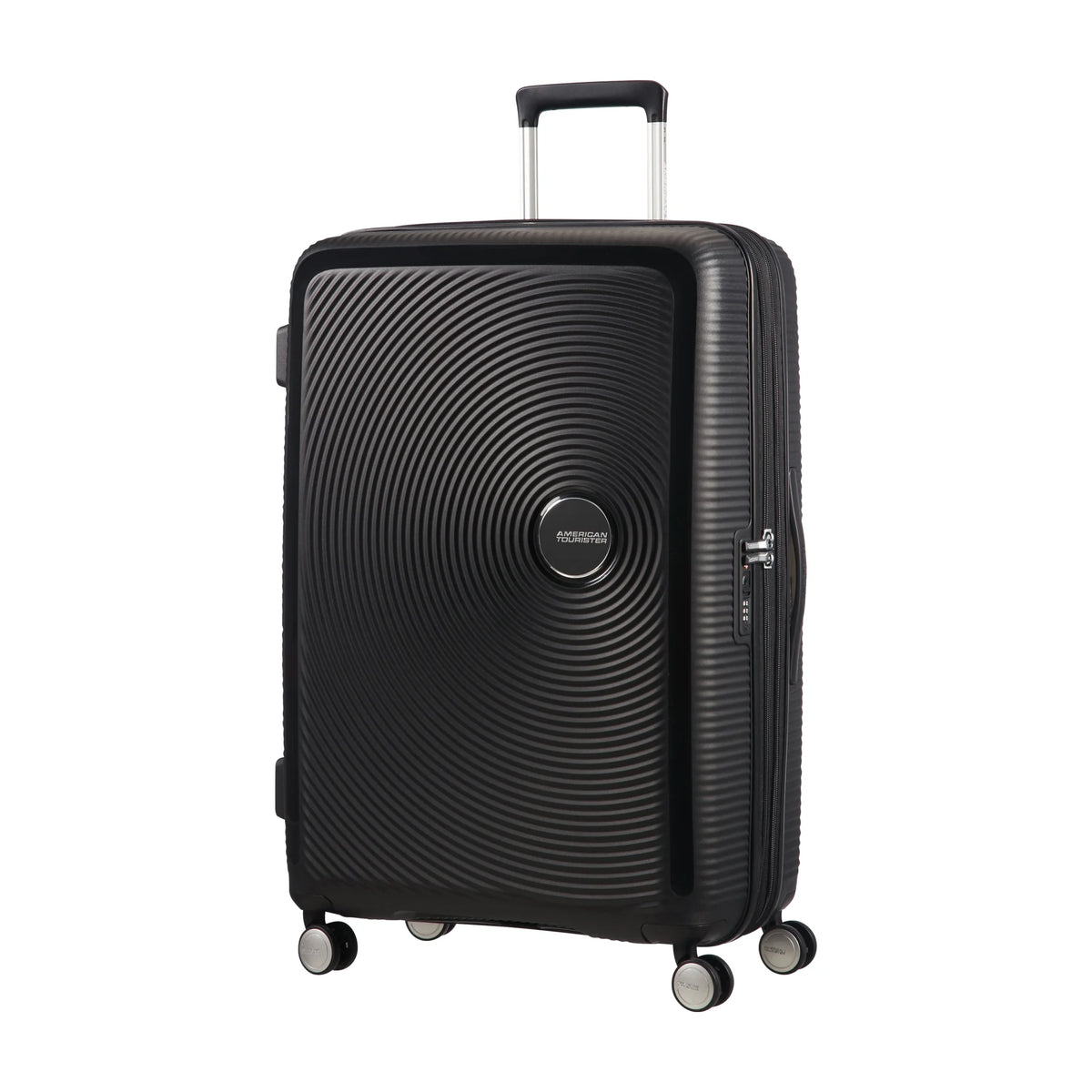 Vista di tre quarti di American Tourister Soundbox Trolley (4 Ruote) - Bass Black