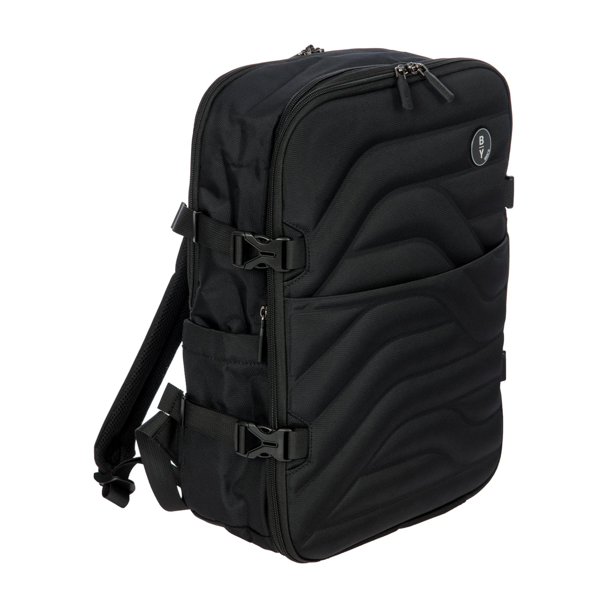Vista di tre quarti di Bric's Ulisse B|Y Zaino Underseat Espandibile In Tessuto Riciclato - Black