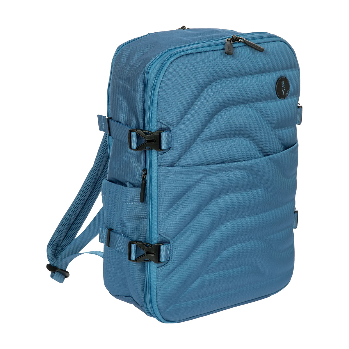 Vista di tre quarti di Bric's Ulisse B|Y Zaino Underseat Espandibile In Tessuto Riciclato - Grey Blue