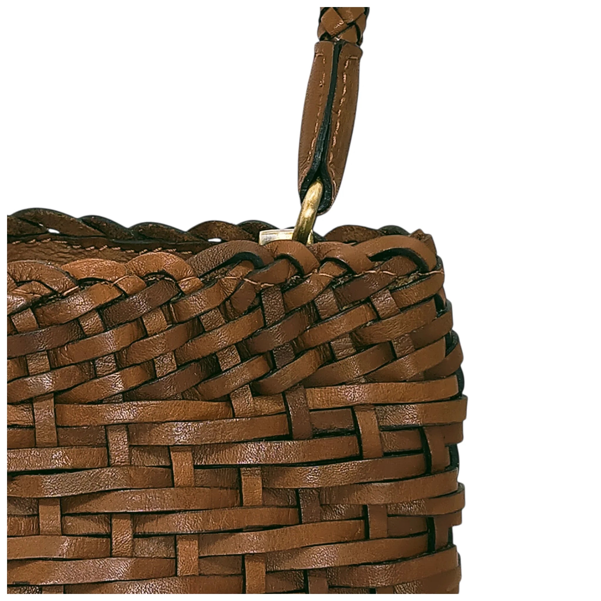 Dettaglio finiture e hardware di Gianni Conti Creta Borsa A Secchiello - Cognac