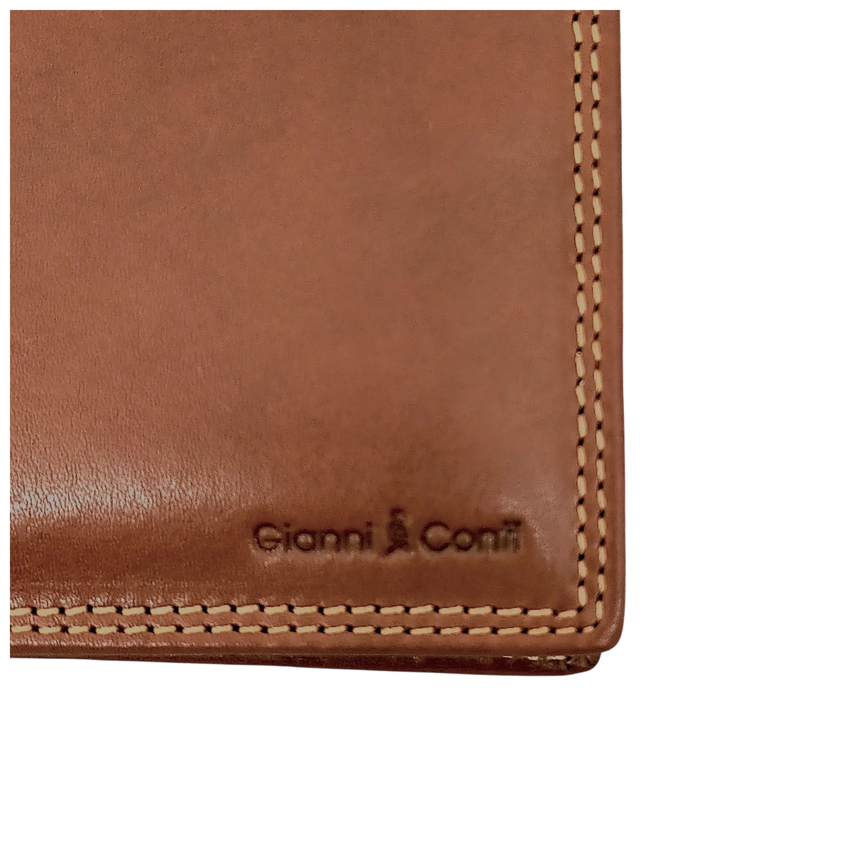 Dettaglio finiture e hardware di Gianni Conti Maremma Portafoglio Uomo - Cognac