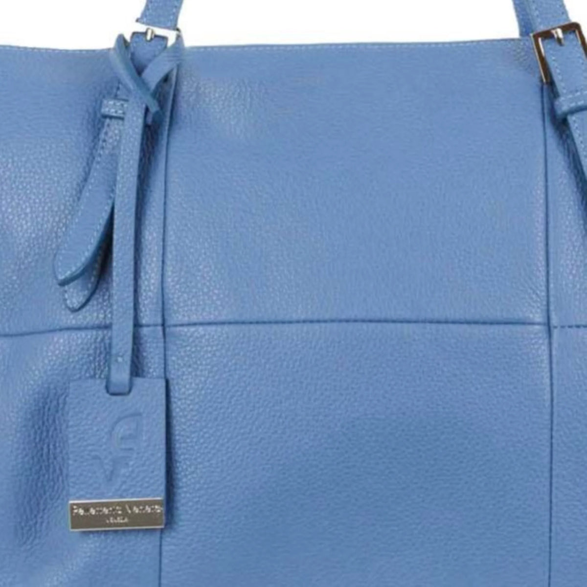 Dettaglio finiture e hardware di Pelletteria Veneta Shopping Bag - Blu