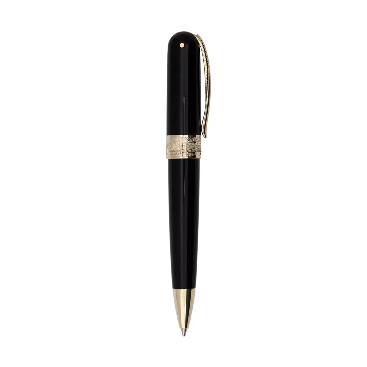 Vista di tre quarti di Pineider Avatar Penna Sfera Avatar Ur Mini Con Finiture Oro - Nero