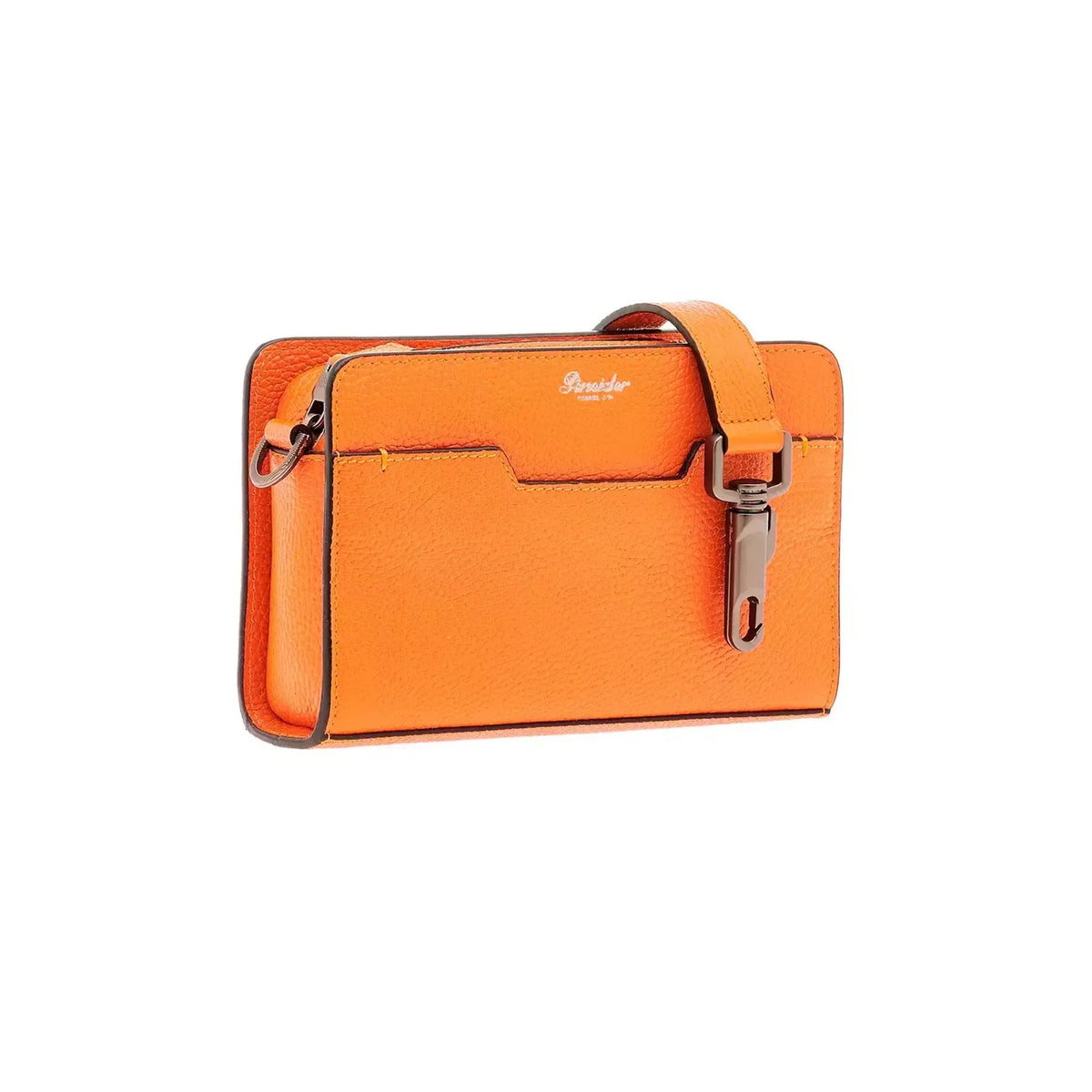 Vista di tre quarti di Pineider Bottalato Crossbody Odette Collezione Bottalato - Arancio