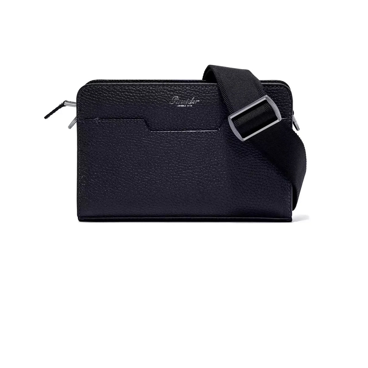 Dettaglio finiture e hardware di Pineider Bottalato Crossbody Odette Collezione Bottalato - Blu Tirreno