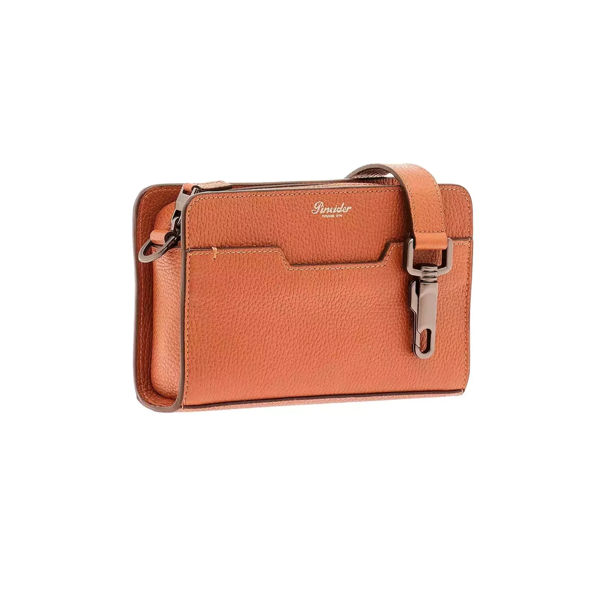 Vista di tre quarti di Pineider Bottalato Crossbody Odette Collezione Bottalato - Cuoio Vegetale