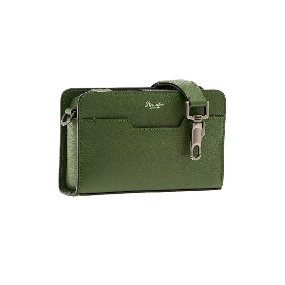 Vista di tre quarti di Pineider Bottalato Crossbody Odette Collezione Bottalato - Foresta