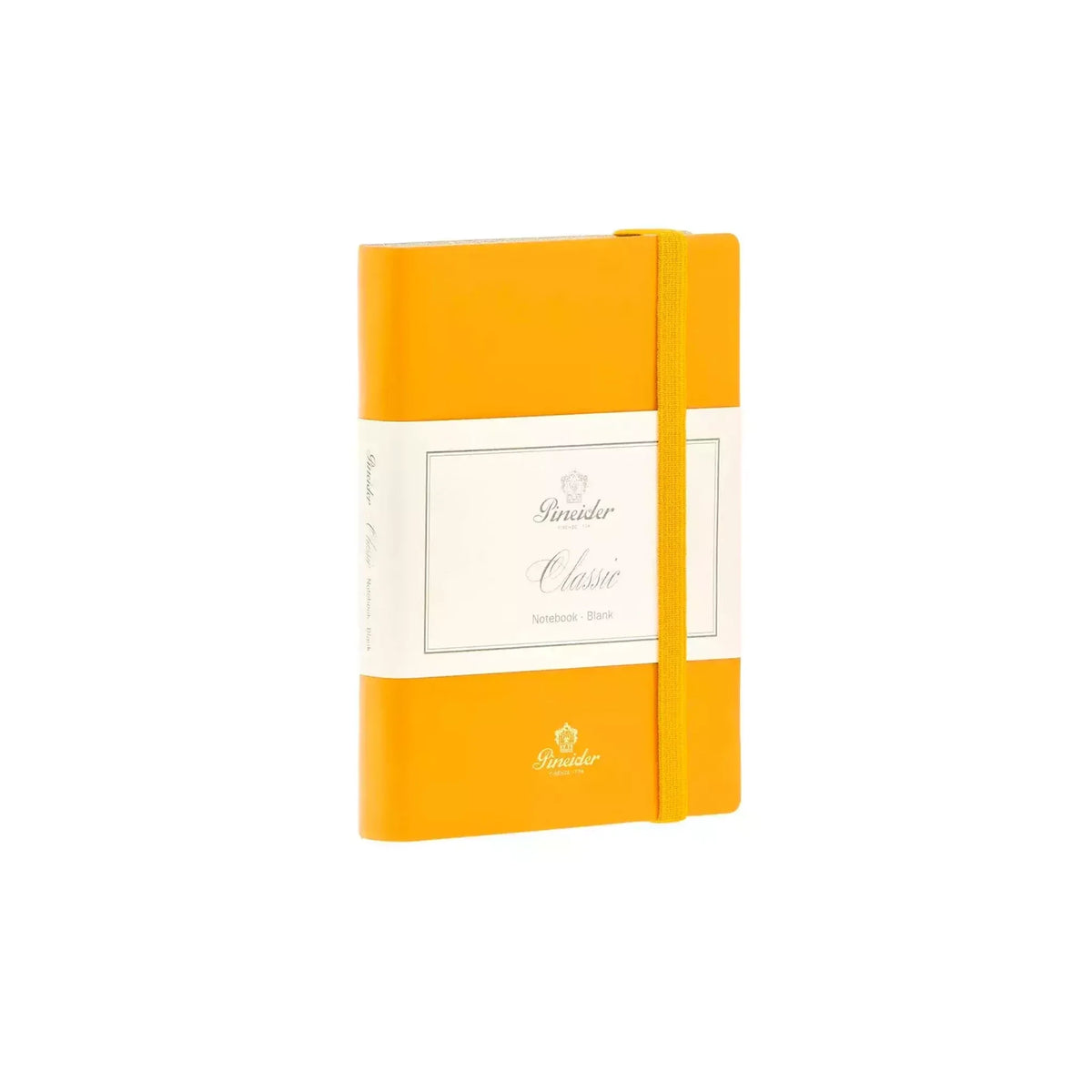 Vista di tre quarti di Pineider Classic Notebook Classic Senza Righe - Giallo