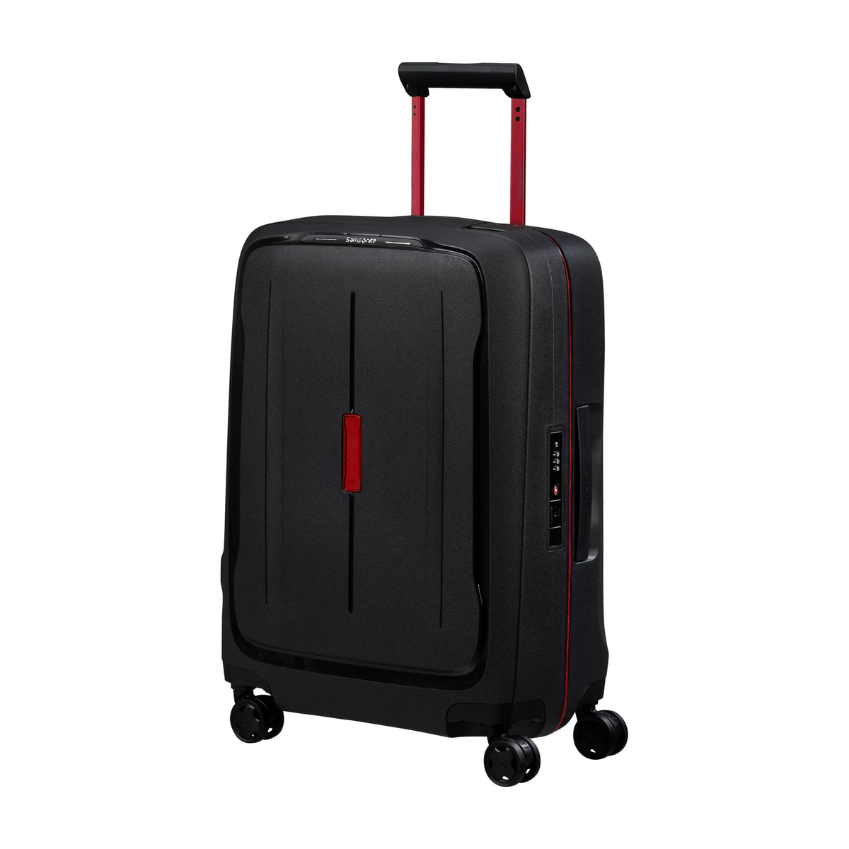 Vista di tre quarti di Samsonite Essens Trolley (4 Ruote) - Charcoal/Red