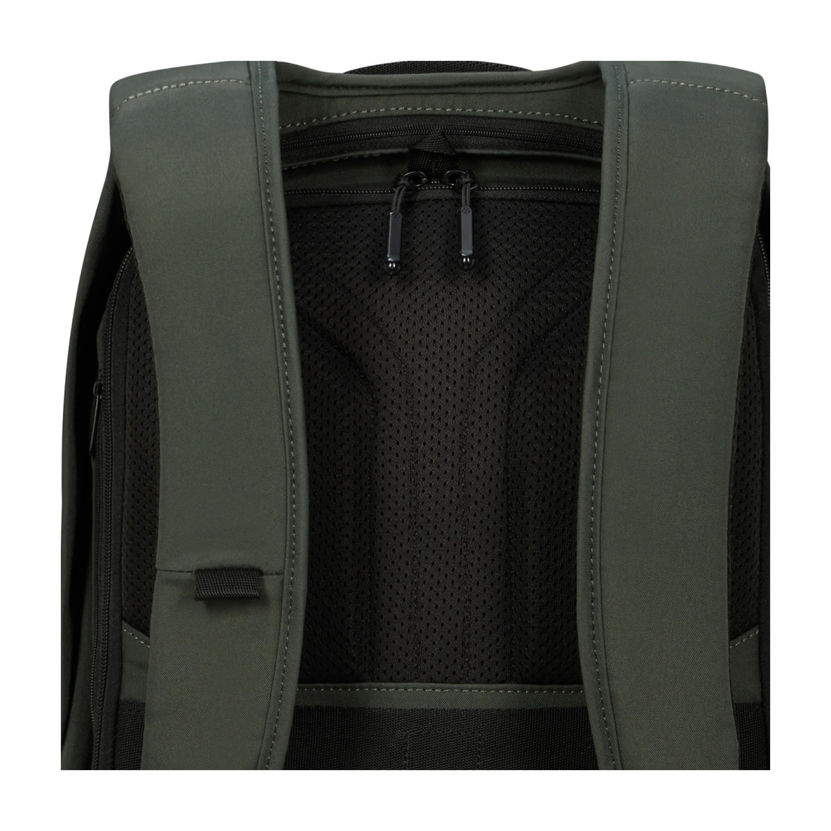 Dettaglio finiture e hardware di Samsonite Securipak 2.0 Zaino - Verde
