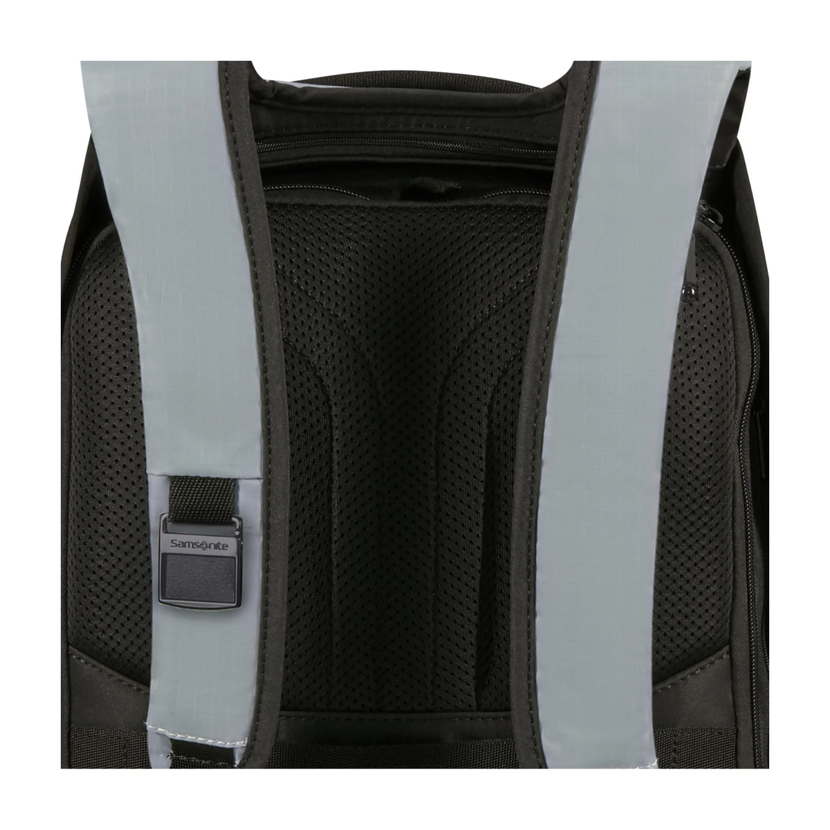 Dettaglio finiture e hardware di Samsonite Securipak 2.0 Zaino - Ocean/Lava
