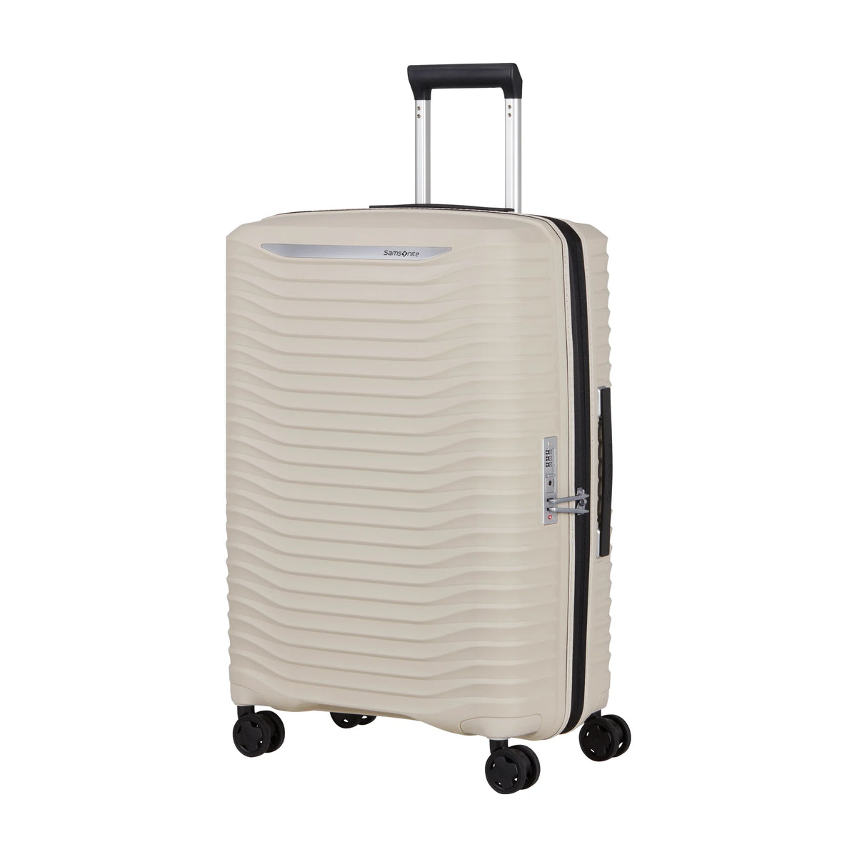 Vista di tre quarti di Samsonite Upscape Trolley (4 Ruote) - Sandstone