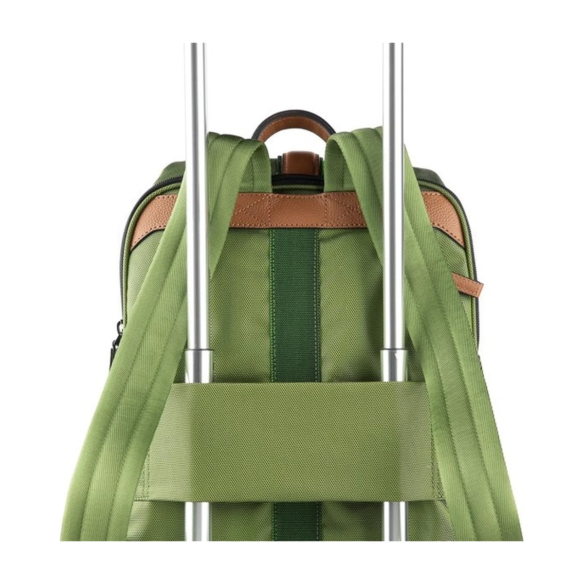Dettaglio finiture e hardware di DRAGON LADY - Scharlau First Class Zaino Business - Verde